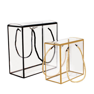 Simple Transparent Folding PET PVC Tote Plastic Packaging Gift Boxes with Handle