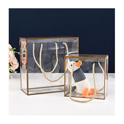 Simple Transparent Folding PET PVC Tote Plastic Packaging Gift Boxes with Handle