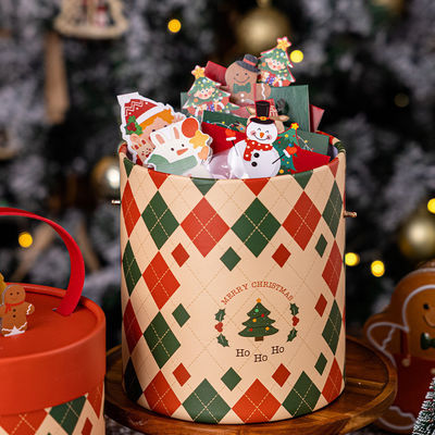 Custom Creative Cylinder Paper Round Christmas Gift Boxes Packaging Tube with Handle