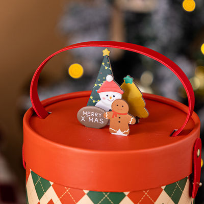 Custom Creative Cylinder Paper Round Christmas Gift Boxes Packaging Tube with Handle